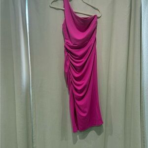 Katie May Pink Asymmetrical Ruched Cocktail Dress